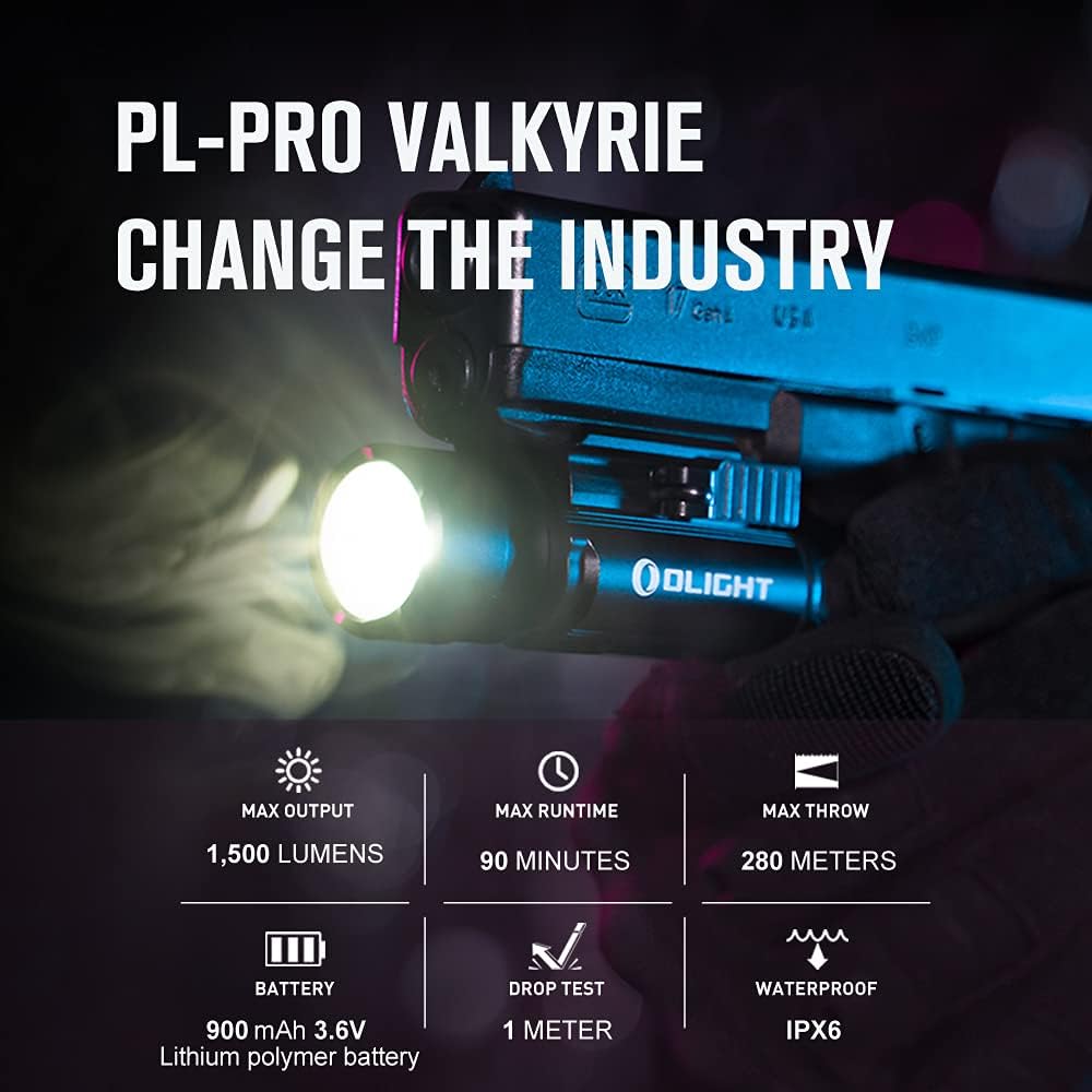 Lampe Tactique OLIGHT PL-PRO Valkyrie 1500 Lumens – Charge Magnétique, Stroboscope, Compatible Picatinny & GL – Chasse & Tir